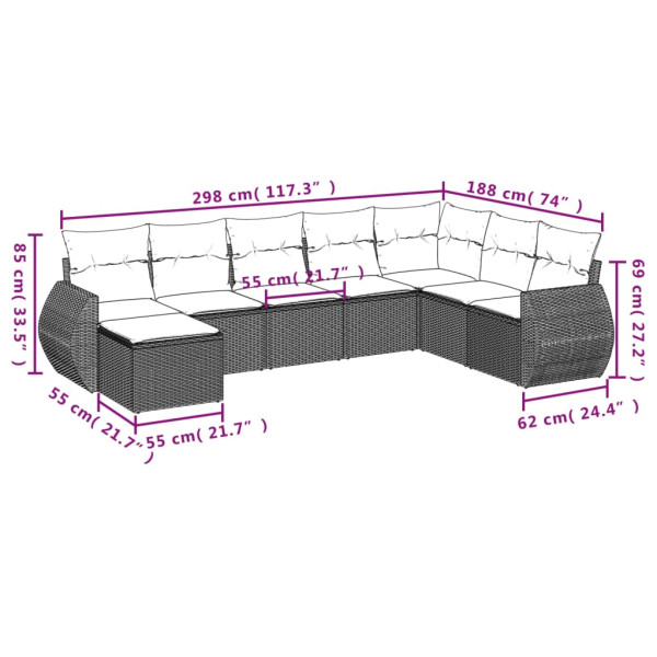 Set de muebles de jardín 9 pzas y cojines ratán sintético gris M 3