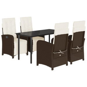 Set comedor de jardín 5 piezas y cojines ratán sintético marrón H