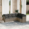 6 pcs conjunto sofás de jardim com almofadões vime cinzento 1