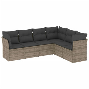Set de muebles de jardín 6 pzas y cojines ratán sintético gris H