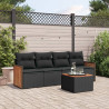 Set de muebles de jardín 5 pzas y cojines ratán sintético negro 1