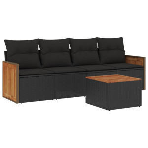 5 pcs conjunto sofás de jardim com almofadões vime PE preto H