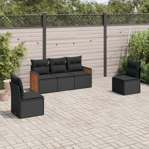 5 pcs conjunto sofás de jardim com almofadões vime PE preto D
