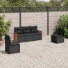 5 pcs conjunto sofás de jardim com almofadões vime PE preto 1