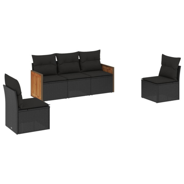 5 pcs conjunto sofás de jardim com almofadões vime PE preto M 2