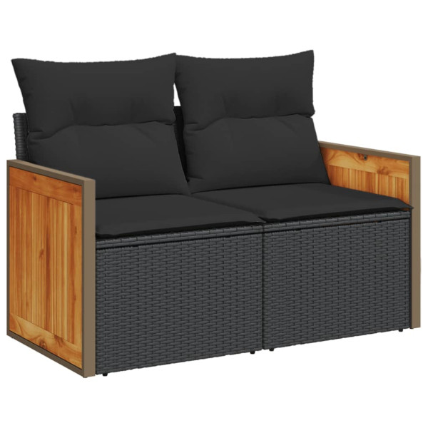 5 pcs conjunto sofás de jardim com almofadões vime PE preto M 3