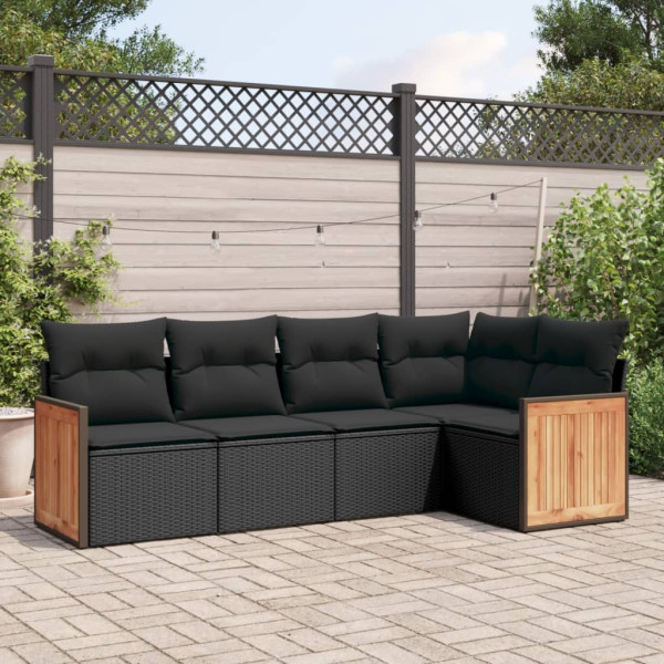 5 pcs conjunto sofás de jardim com almofadões vime PE preto D