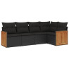 5 pcs conjunto sofás de jardim com almofadões vime PE preto 2
