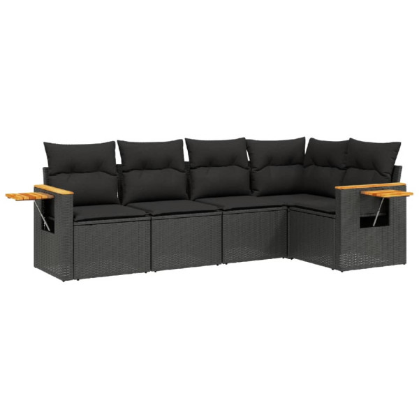 5 pcs conjunto sofás de jardim com almofadões vime PE preto M 2