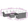 9 pcs conjunto sofás p/ jardim com almofadões vime PE cinzento 3