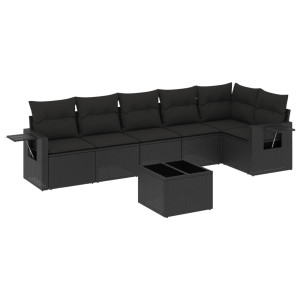 Set de comedor de jardín 7 pzas y cojines ratán sintético negro H