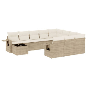 Set de sofás de jardín 11pzas con cojines ratán sintético beige H