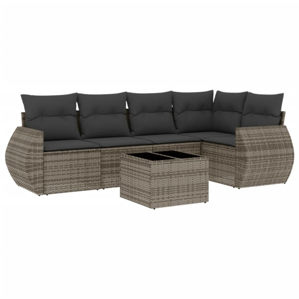 6 pcs conjunto sofás de jardim com almofadões vime cinzento M 2
