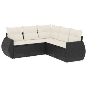 Set de muebles de jardín 5 pzas y cojines ratán sintético negro H