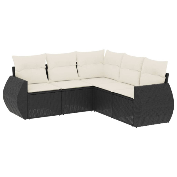 Set de muebles de jardín 5 pzas y cojines ratán sintético negro M 2