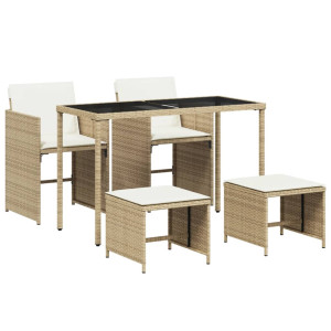 Set comedor de jardín 5 pzas con cojines ratán sintético beige H