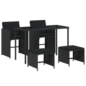 Set de muebles jardín 5 pzas con cojines ratán sintético negro H