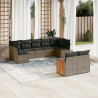 9 pcs conjunto sofás p/ jardim com almofadões vime PE cinzento 1