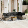 9 pcs conjunto sofás p/ jardim com almofadões vime PE cinzento 1