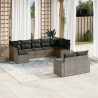 9 pcs conjunto sofás p/ jardim com almofadões vime PE cinzento 1