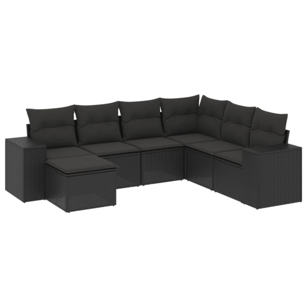 7 pcs conjunto de sofás p/ jardim c/ almofadões vime PE preto M 2
