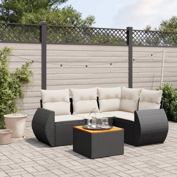 5 pcs conjunto sofás de jardim com almofadões vime PE preto D
