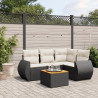 5 pcs conjunto sofás de jardim com almofadões vime PE preto 1