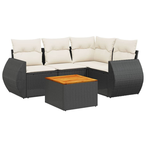 Set de muebles de jardín 5 pzas y cojines ratán sintético negro M 2