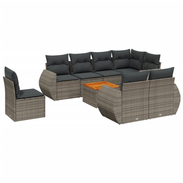 9 pcs conjunto sofás p/ jardim com almofadões vime PE cinzento M 2
