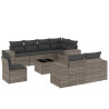 9 pcs conjunto sofás p/ jardim com almofadões vime PE cinzento 2