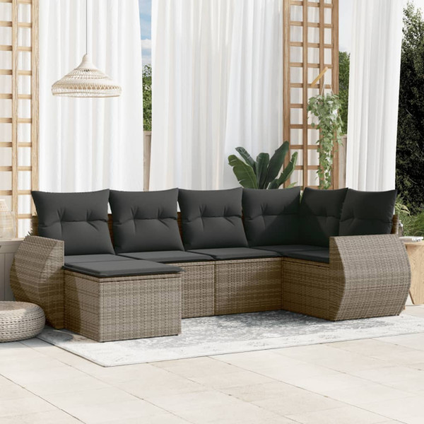 6 pcs conjunto sofás de jardim com almofadões vime cinzento D