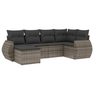 6 pcs conjunto sofás de jardim com almofadões vime cinzento H