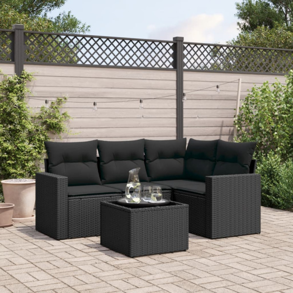 5 pcs conjunto sofás de jardim com almofadões vime PE preto D