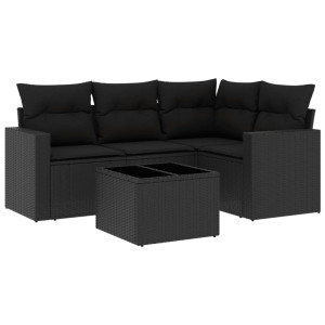 5 pcs conjunto sofás de jardim com almofadões vime PE preto H
