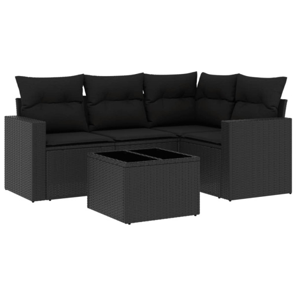 Set de muebles de jardín 5 pzas y cojines ratán sintético negro M 2