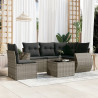 Set de muebles de jardín 6 pzas y cojines ratán sintético gris 1
