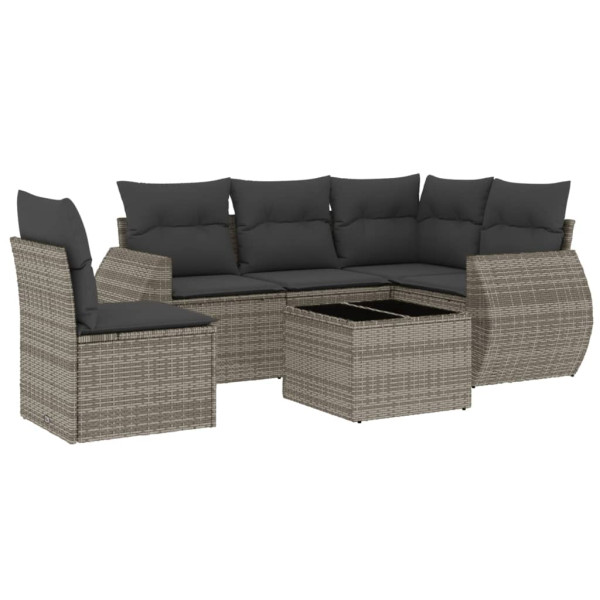 6 pcs conjunto sofás de jardim com almofadões vime cinzento M 2