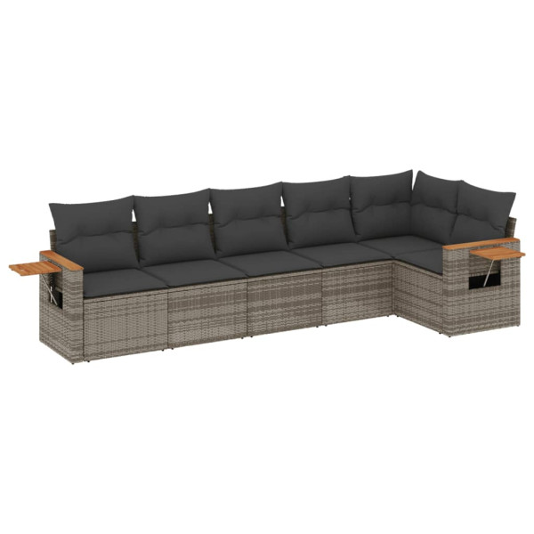 6 pcs conjunto sofás de jardim com almofadões vime cinzento M 2