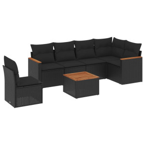 Set de comedor de jardín 7 pzas y cojines ratán sintético negro H