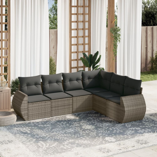 Set de muebles de jardín 6 pzas y cojines ratán sintético gris D