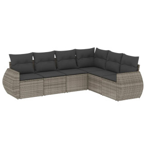 Set de muebles de jardín 6 pzas y cojines ratán sintético gris H