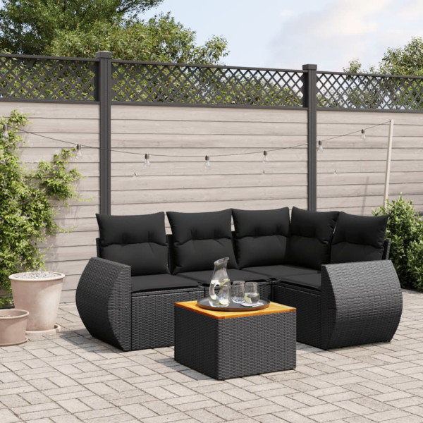 Set de muebles de jardín 5 pzas y cojines ratán sintético negro D