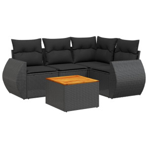5 pcs conjunto sofás de jardim com almofadões vime PE preto H