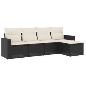 5 pcs conjunto sofás de jardim com almofadões vime PE preto H