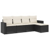 5 pcs conjunto sofás de jardim com almofadões vime PE preto 2