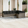 9 pcs conjunto sofás p/ jardim com almofadões vime PE cinzento 1