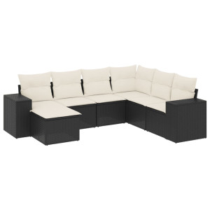 Set de comedor de jardín 7 pzas y cojines ratán sintético negro H