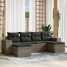 Set de muebles de jardín 6 pzas y cojines ratán sintético gris 1