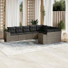 9 pcs conjunto sofás p/ jardim com almofadões vime PE cinzento 1