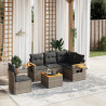 6 pcs conjunto sofás de jardim com almofadões vime cinzento 1